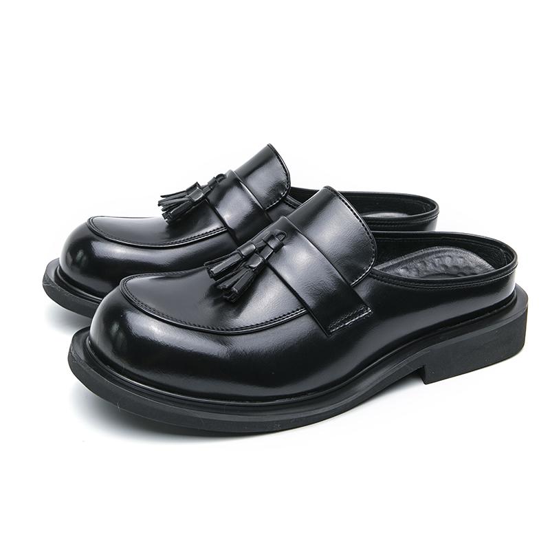 

Мужские кожаные туфли с круглым носком. Модный стиль с кисточками. Модные вечеринки. Отдых на природе. Деловые мужские туфли. Универсальные полутапочки. 46 чёрный