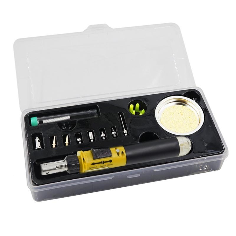 Soldering Iron Set,12 in 1 Cordless Butanes Gas Soldering Iron Temperature Adjustable Welding Torches Tool