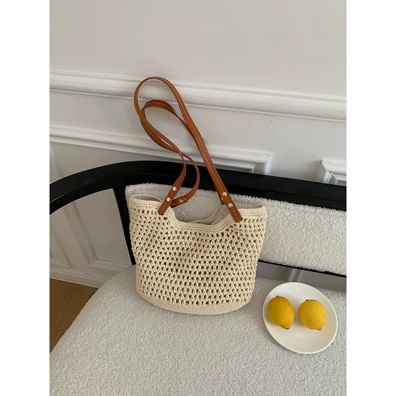 

Сумка большой вместимости Женская 2025 Новая Универсальная На плечо Пляжная сумка для отпуска на море Плетеная из соломы Сумка-тоут для поездок на работу Creamy-white small size