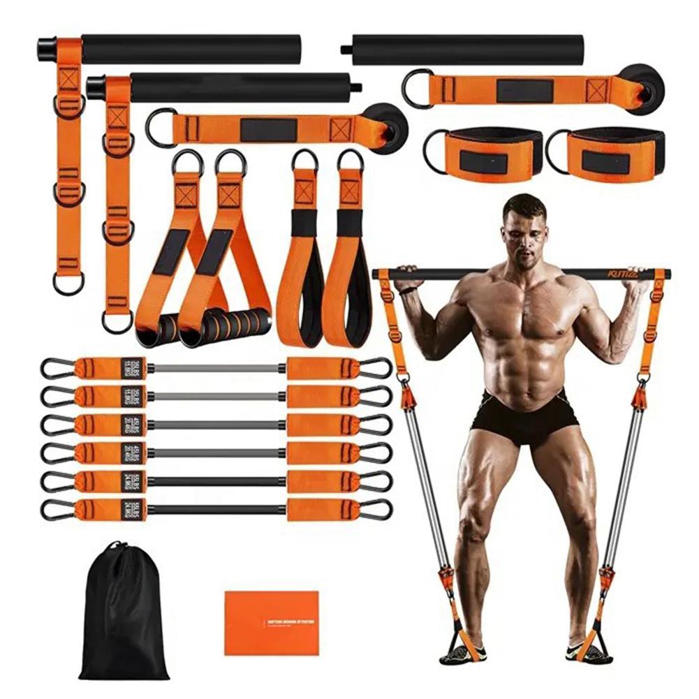 Heavy Duty Pilates Bar Kit with Resistance Bands for Men Portable Home Gym Full Body Workout Equipment for Legs Hip Back Arm Abs