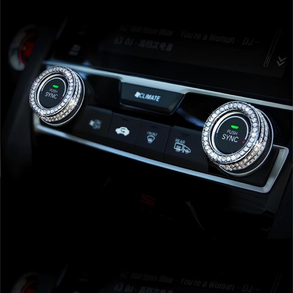 LECART Bling Car Accessories Fit for Honda Civic 10th Gen 2016 2017 2018    AC Knob Covers Auto Interior Bling Decor Crystal Metal Cover Trim Cute