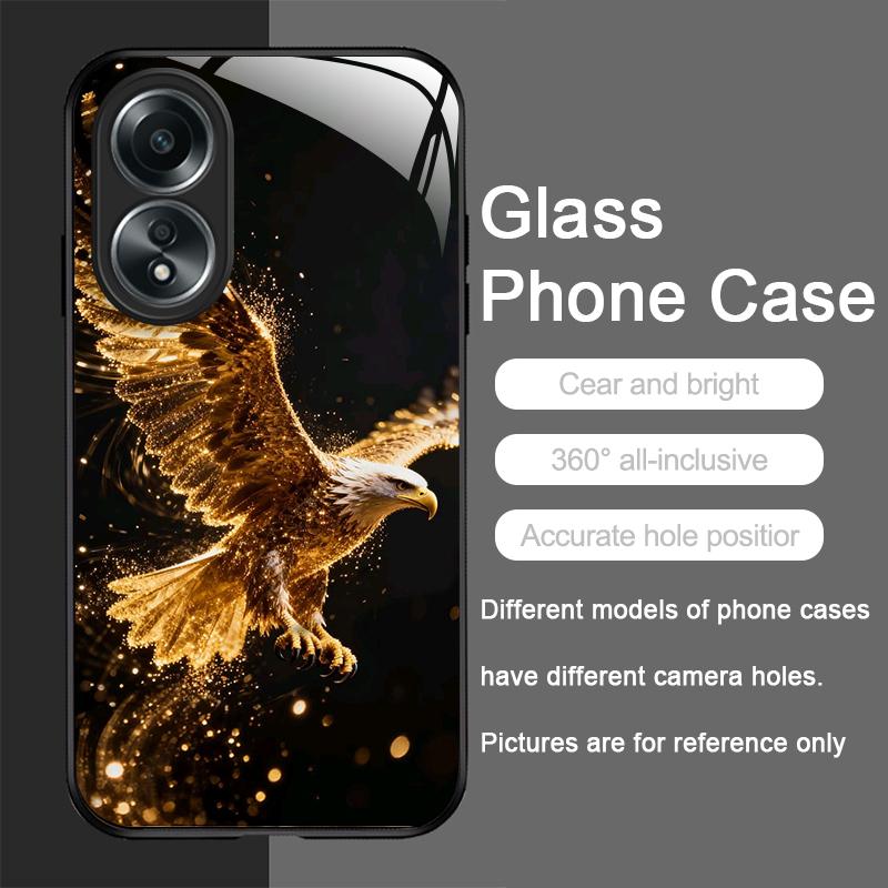 Stylish Eagle Golden Diamond Pattern Tempered Glass Phone Case for OPPO Realme 13 Pro Plus 12 11 10 9i C55 X7 GT Neo 2 3T Cover