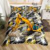 Truck Excavator Duvet Cover Set Queen Size For Kids Nursery Cartoon Tractor Engineering Vehicle Construction Theme Bedding Set