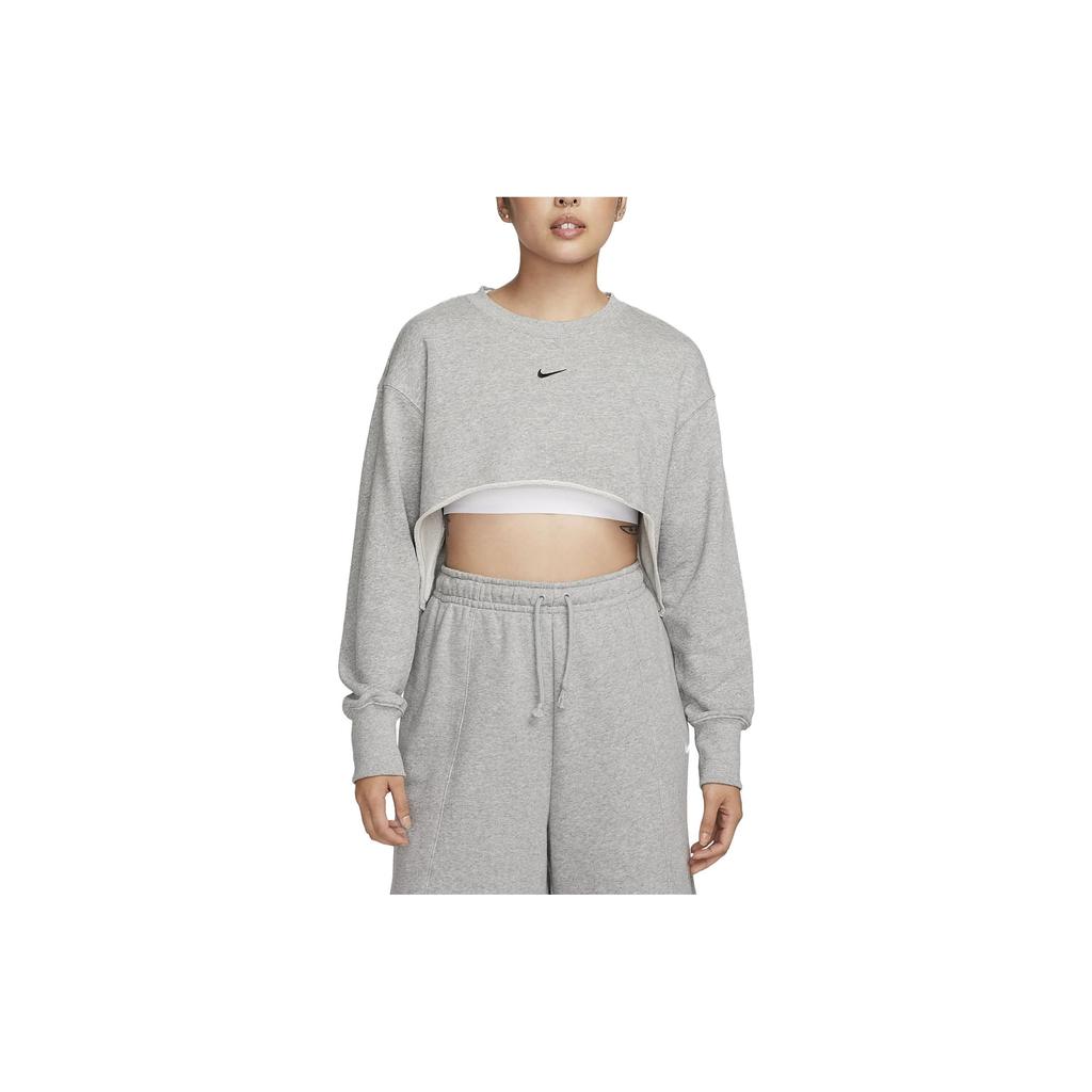 Nike Sportswear Solid Color Fleece Crewneck Long Sleeve Workout Top Women Tops Dark-Gray FB8265-063