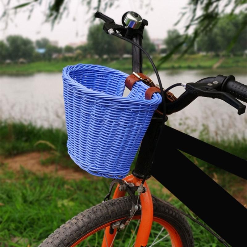 Dětský Ručně Tkaný Cyklistický Koš na Řídítka Kolo Nákladní Koš Pro Dívku s Koženými Pásky, Odnímatelný
