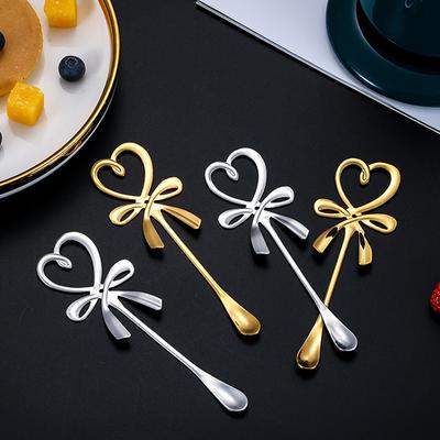 3D Schleife Knoten Herzförmiger Mini Kaffeelöffel Tee Dessert Hängender Löffel Gold Silber Löffel Edelstahl Besteck