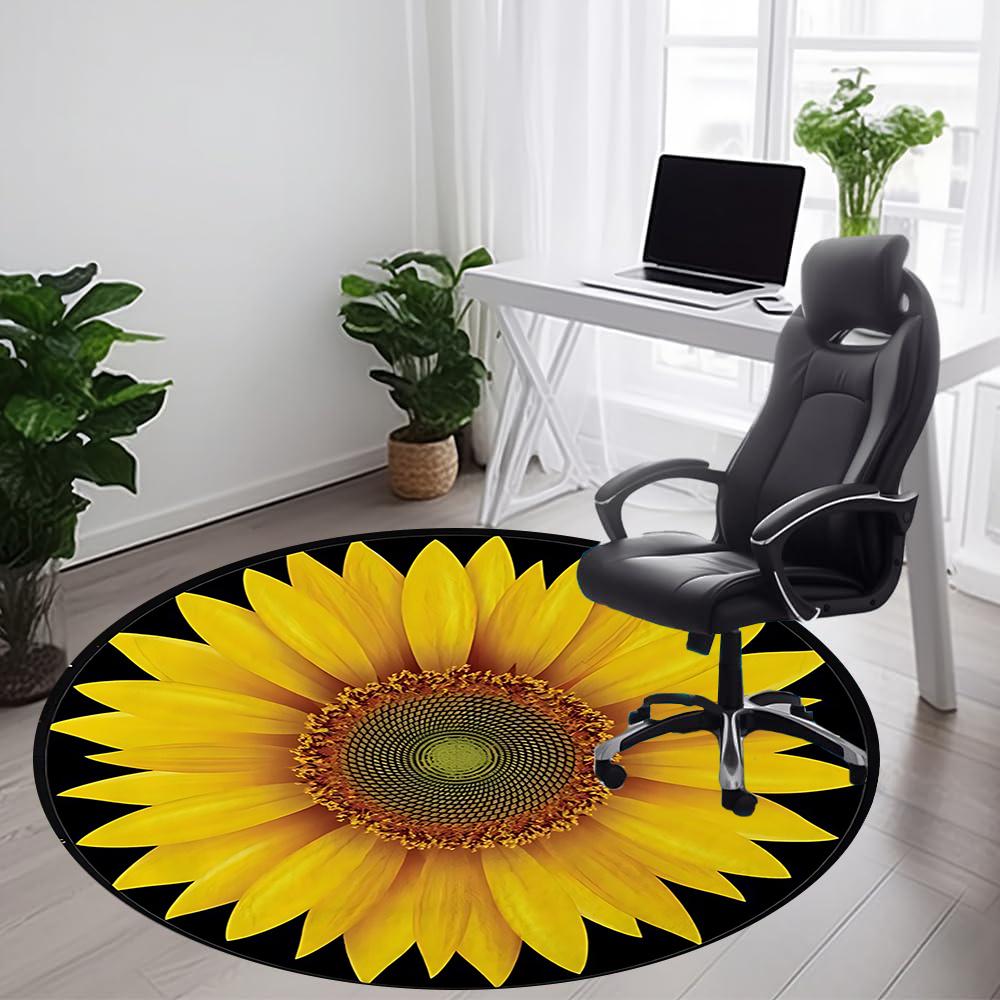 1pc Sunflower Bloom Office Round Area Rug, Indoor Mat Suitable ForOffice, Under Office Chairs Bedroom Living Room Home Decor, Room Decot085