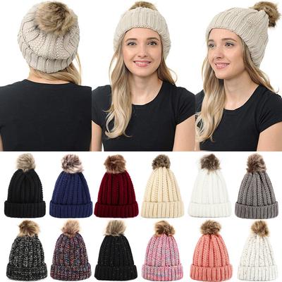 New Women Men Winter Knitted Hat Metal Circle Hemming Hat  Wool Cap