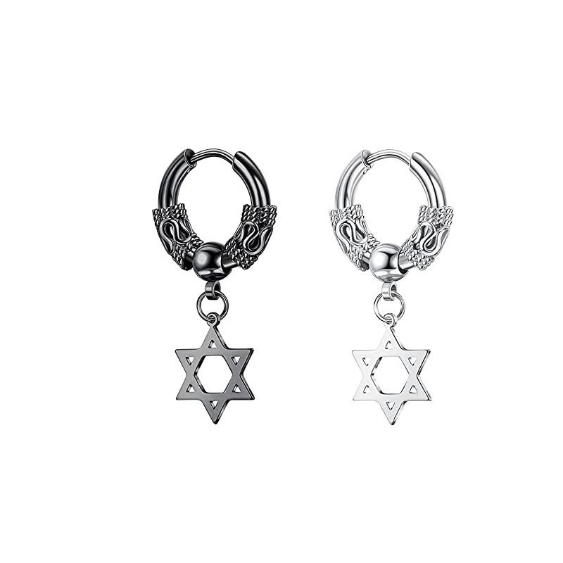 Stainless Steel Huggie Hoop Dangle Earrings Punk Hip Hop Vintage Feather Cross Spike Sword Triangle Drop Earrings for Men Wome