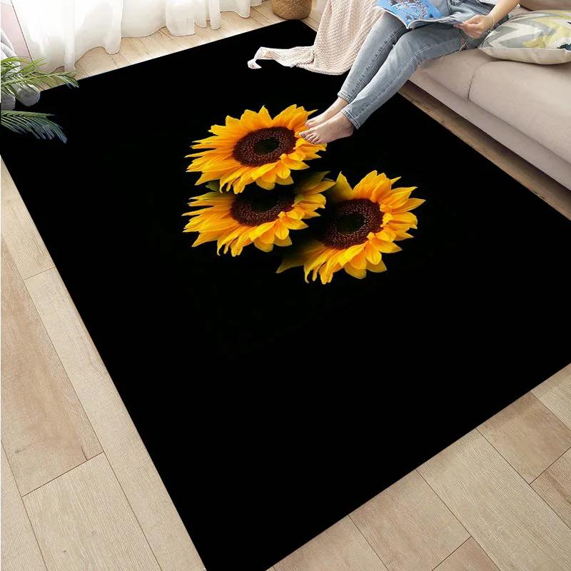Sunflower Print Kitchen Mat Rug Set Doormat Carpet Non-Slip for Farmhouse Hallway Home Office Sink Laundry Room Floor Decor
