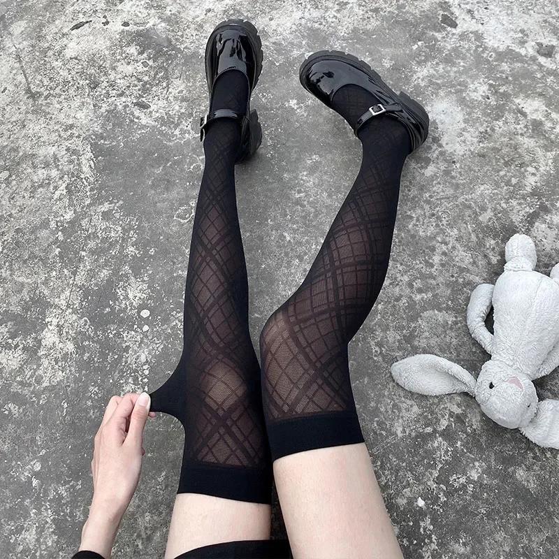 

Чулки с ромбовидной полоской Lolita JK Sweet, женские сексуальные высокие носки, изысканные мягкие гольфы, леггинсы One Size