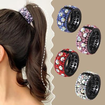 7pc Elegant Vintage Rhinestone Hair Cuff Clip for Women and Girls Glitter Hair Claw for Ponytail Holder - Sparkling Hair Accessory