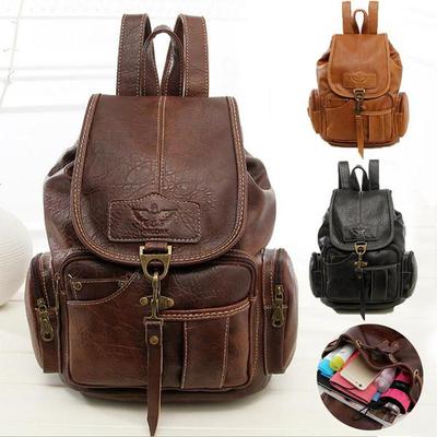 Mochila Feminina Vintage Retrô para Meninas Adolescentes Mochilas Escolares Mochilas Grandes com Cordão Couro PU de Alta Qualidade Bolsa Marrom AVE