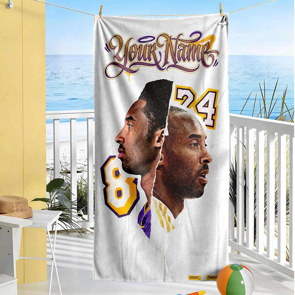 Kobe Customize Your Name Beach Towel Quickdry Soft Microfiber For Beach Bathroom Outdoor Swimming Pool Camping Picnic Yoga Diving Vacation Accessories