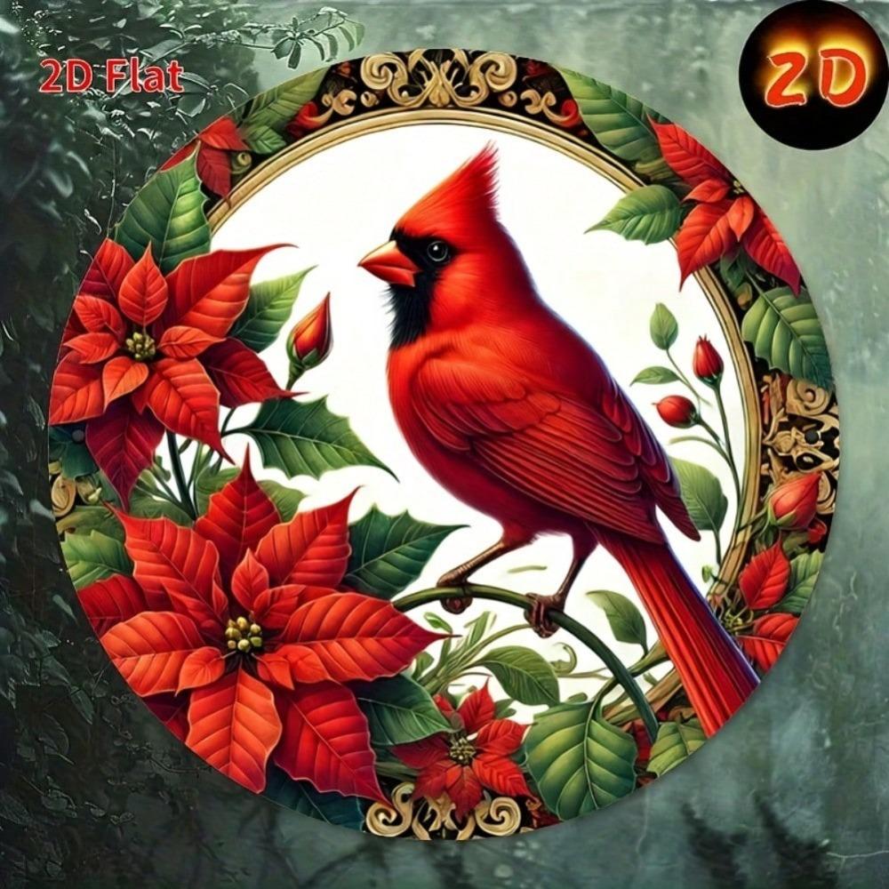 Cardinal Bird Metal Tin Sign 2D Round Wall Art Rustic Home Decor Garden Bar