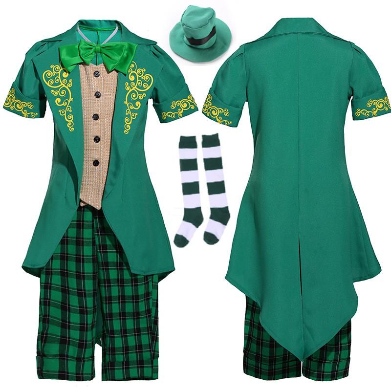 Green Fairy Costume Kids Halloween St. Patricks Day Performance Outfit Short Sleeve Dance