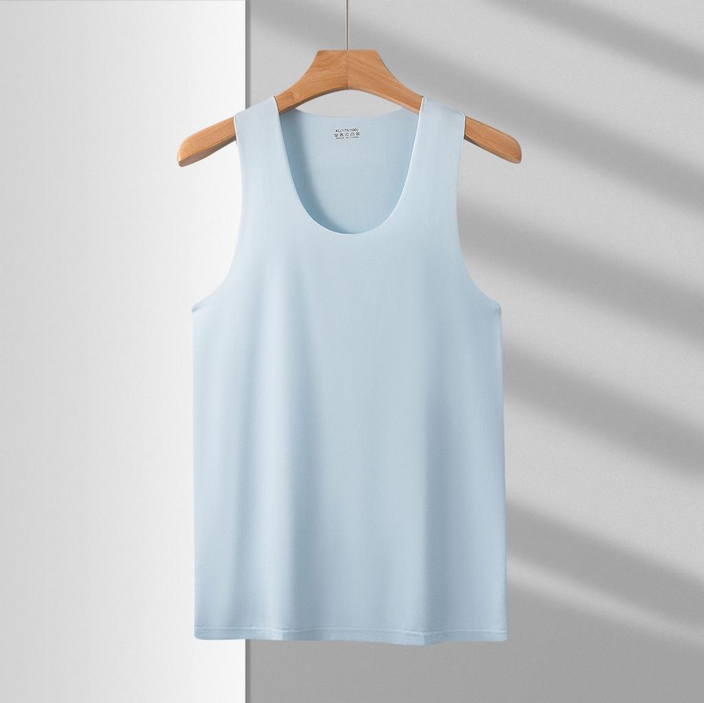 Men's seamless vest sleeveless version V-neck ice silk tight sports hurdles super elastic summer slim fit handsome