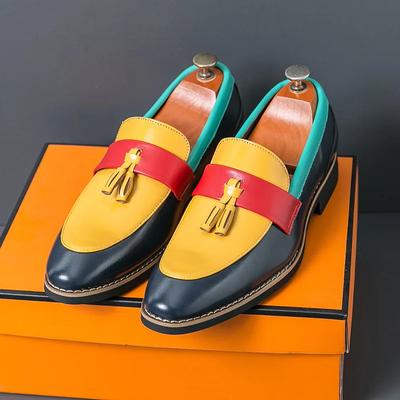 Fashion Mixed-Colors Leather Shoes Men Pointed-Toe Elegant Dress Shoes Man Luxury Tassels Wedding Shoes for Men Zapatos Hombre