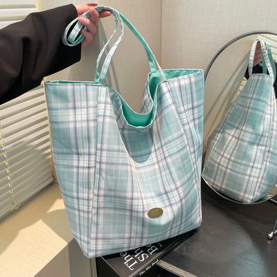 Koszula w kratę Torba płócienna Damska Nowa Torba tote o dużej pojemności Casualowa torba na ramię do dojazdów