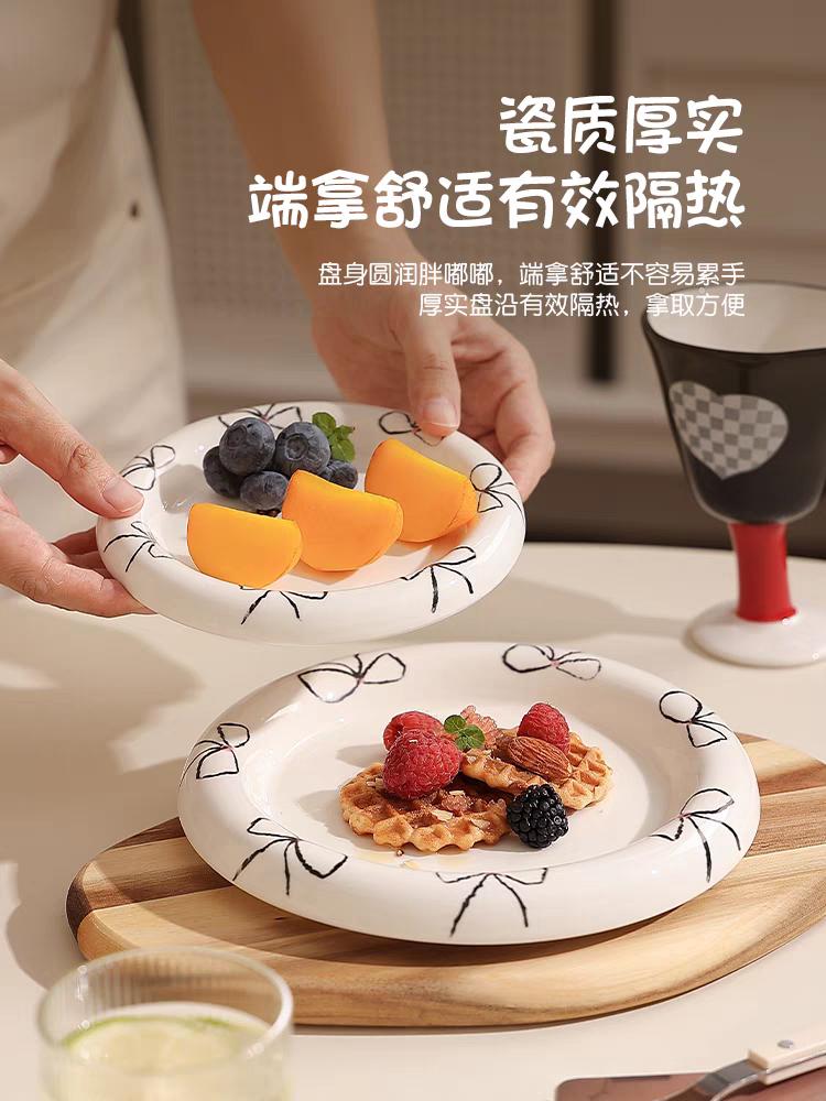 Instagram Blogger's Plate Hand Drawn Butterfly Bow White Dudu Plate Dessert Jewelry Storage Ceramic Plate Coffee Shop Dish