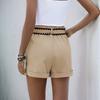 Summer New Contrasting Color Patchwork Belt Tie Casual and Versatile Shorts for Women