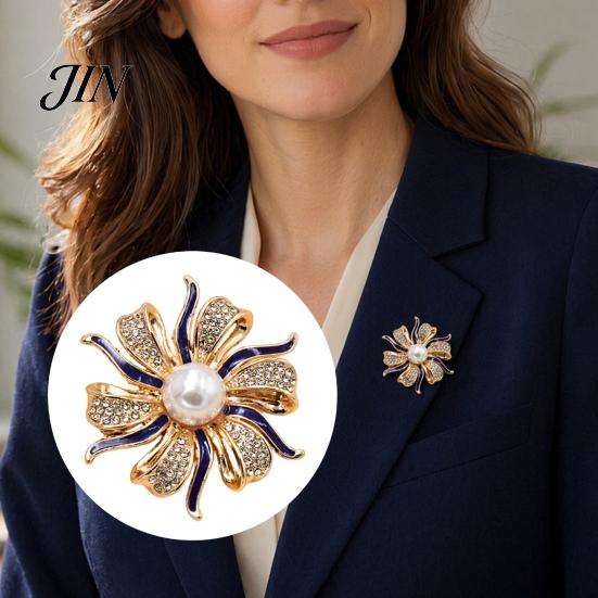 Elegant Flower Brooch Oil Dripping Rhinestone Brooch, Faux Pearl Lapel Pin, Pin Sweater Cardigan Coat Clothing Accessories, Jewelry Gift for