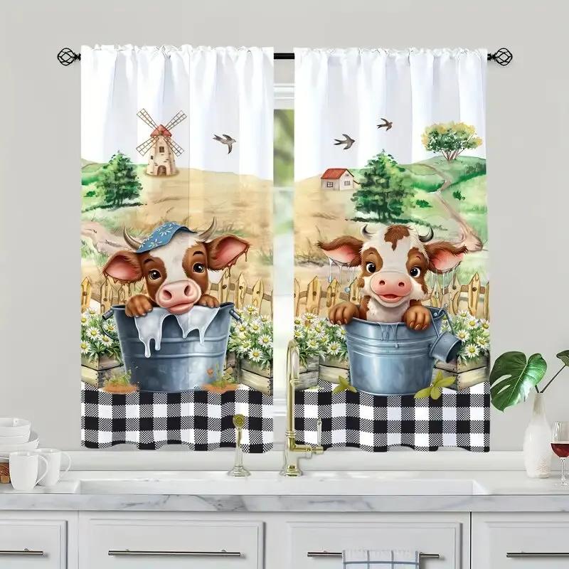 

2pcs - Farm calf pattern printed curtains window decorations home decorations room decorations 100*130 Grommet Top 1pcs