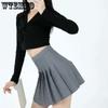 Grey Women A-line Pleated Skirt Sexy Hot Sweet Black JK Back Zipper High Waist Slim Preppy Style Korean Fashion Spring Summer