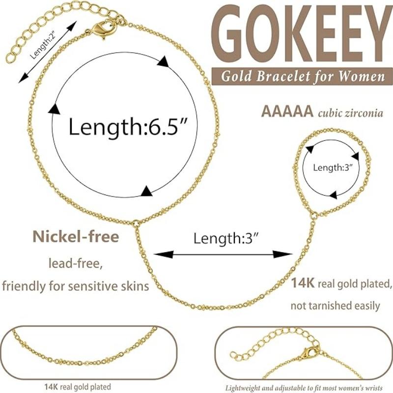 Gold CopperColor Bead Chain Bracelet For Women Trendy Ring Bracelet Hand Chain Finger Ring Slave Cuff Bracelet Mothers Day Gift