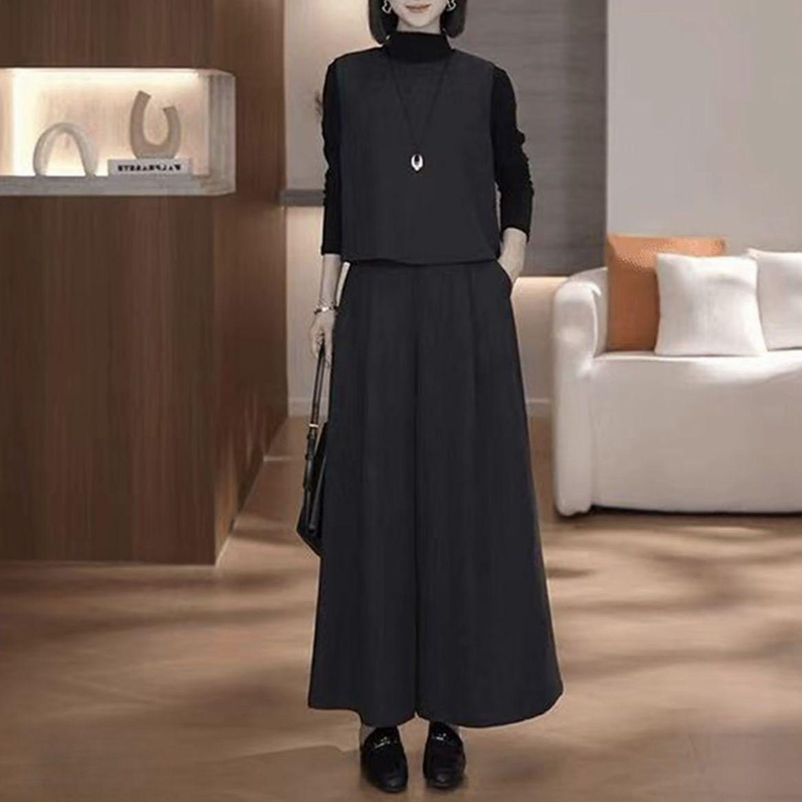 

2025 Осень/Зима Ретро Литературный Комплект-Тройка: Базовая рубашка, жилет и широкие брюки XL (125-140 jin)