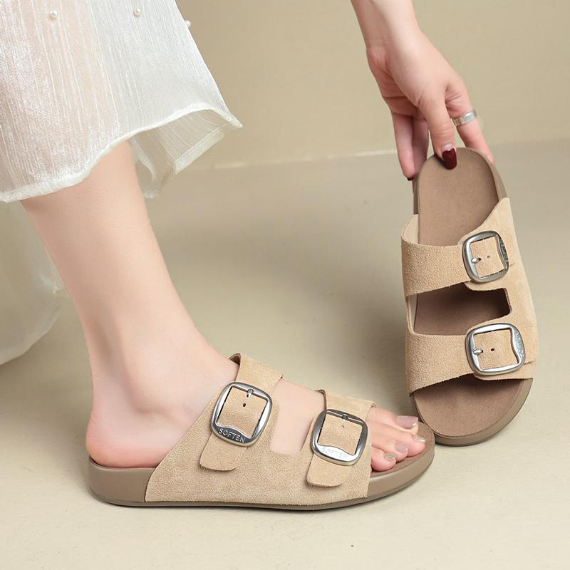 Fashion Cork Clogged Women's Slippers Summer Retro Comfortable Soft Flat Sandals Matte Platform Sandals Adjustable Button Beach Shoes