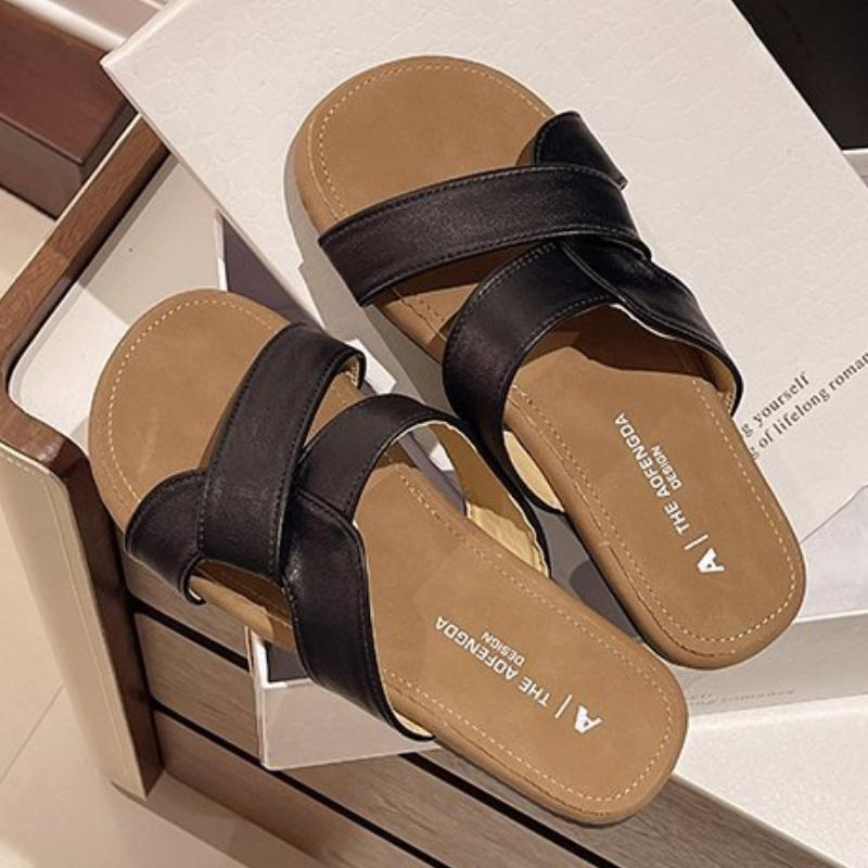 Cross-strap Women's Summer Outdoor French Retro-style Casual Flat Beach Non-slip Slippers