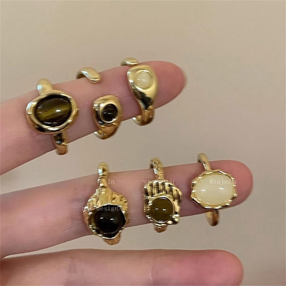 Tiger's Eye Stone Open Ring Temperament Niche Design Light Luxury Index Finger Ring Fashion Gold Ring
