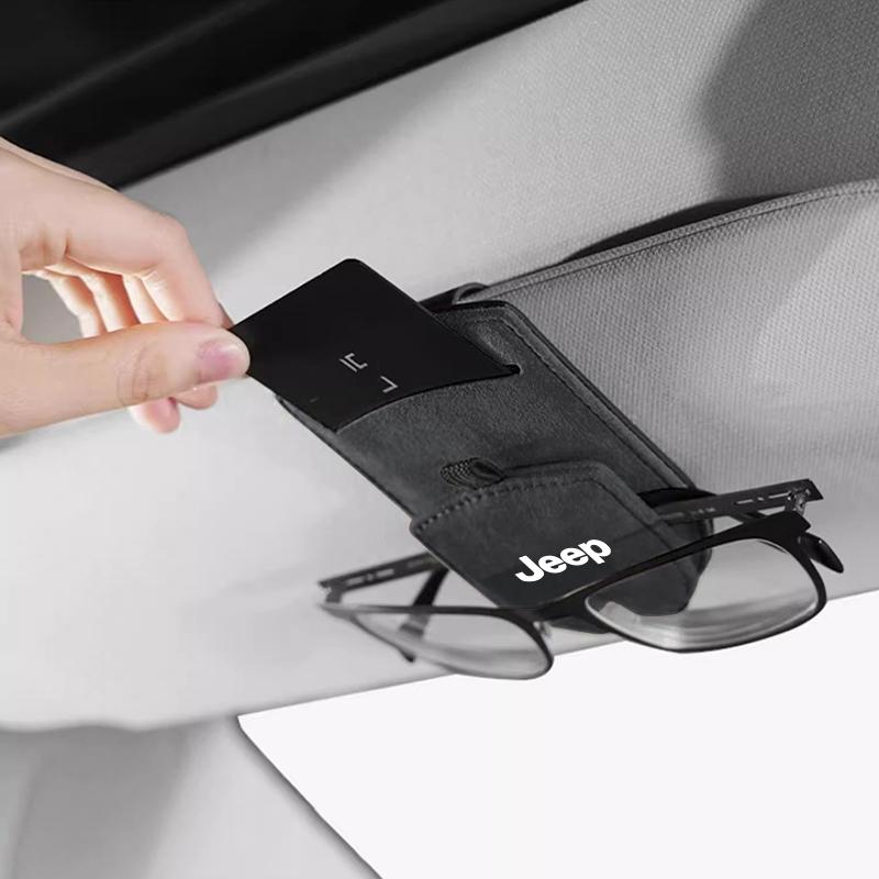 Car Sun Visor Glasses Box Sunglasses Clip Card Ticket Holder For Jeep Grand Cherokee Wrangler JK Gladiator Compass Renegade Patr AJR1