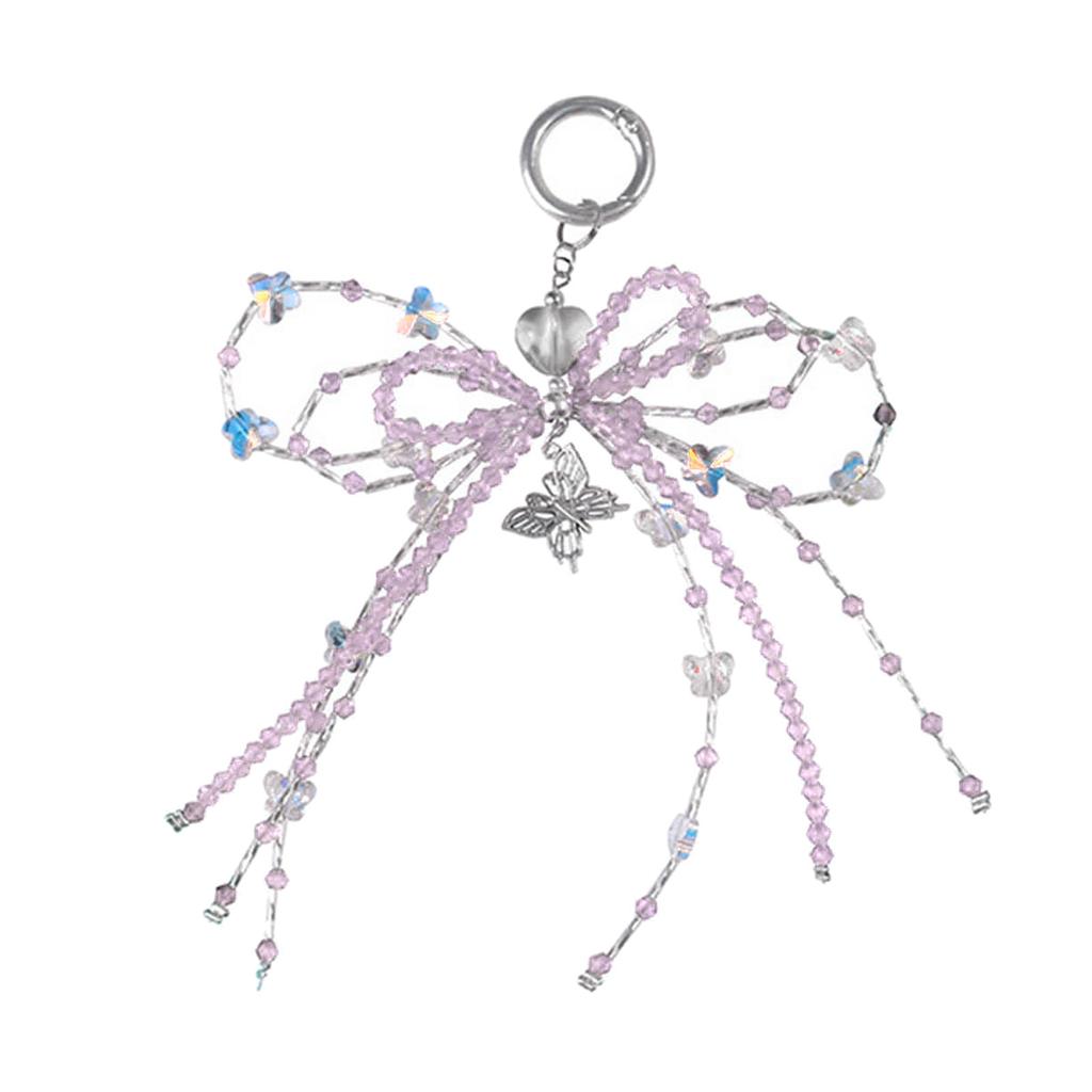 Handmade Beaded Butterfly Pendant Stylish Beaded Bowknot Pendant Keychain Phone Lanyard for Fashion Enthusiasts