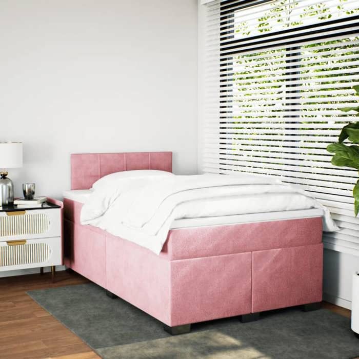 VidaXL Sommier à lattes de lit avec matelas rose 120x190 cm velours 3286263