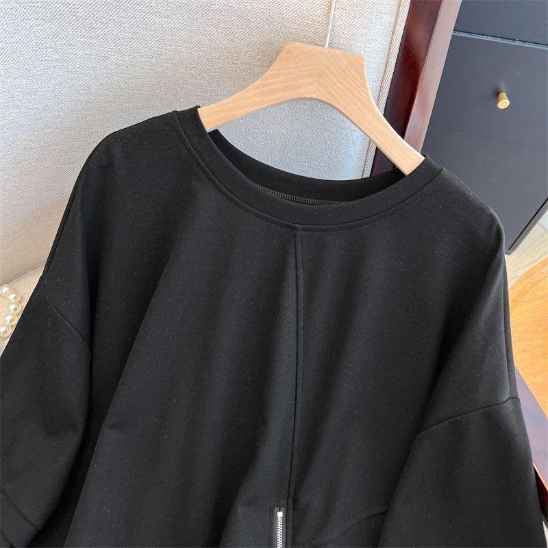 Round Neck Irregular Zipper Slit Top for Women with Summer Temperament