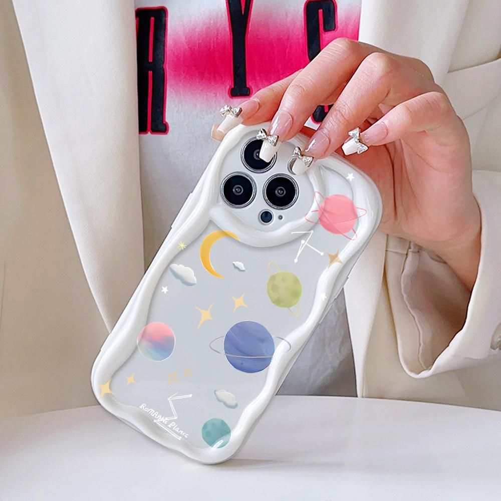 Cartoon Pattern Cream Texture Casing Wavy Edge Soft Silicone Cover Phone Case for IPhone Samsung Huawei Honor Xiaomi Redmi Infinix Tecno