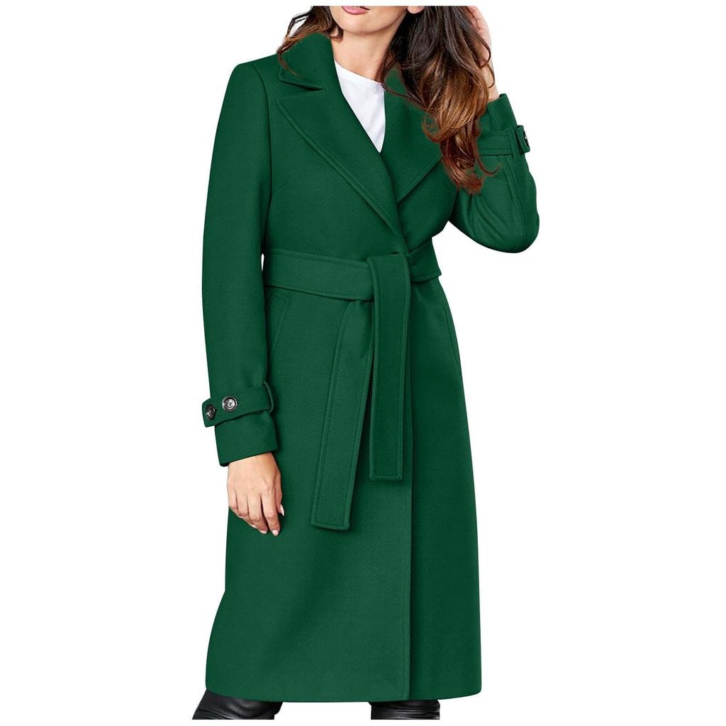 Cintura da Donna, Collo a Revers Doppiopetto, Cappotto di Lana, Cappotto
