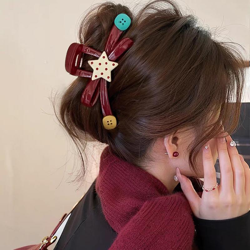 Red Button Grab Clip Women 2024 Back Of Head Hair Clip Headpiece Hairpin Hair Accessories