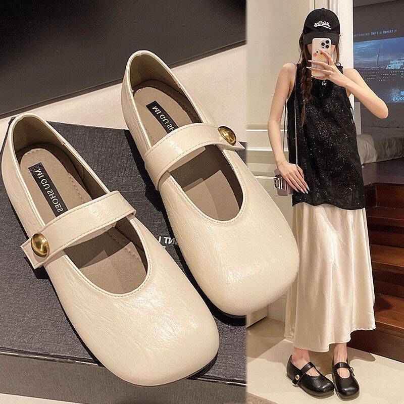 

Cool slippers women s head Mary Jane flat-soled single shoes women s shoes spring and summer new soft-soled fashionable retro Doudou women s shoes 40-41 [one size smaller]