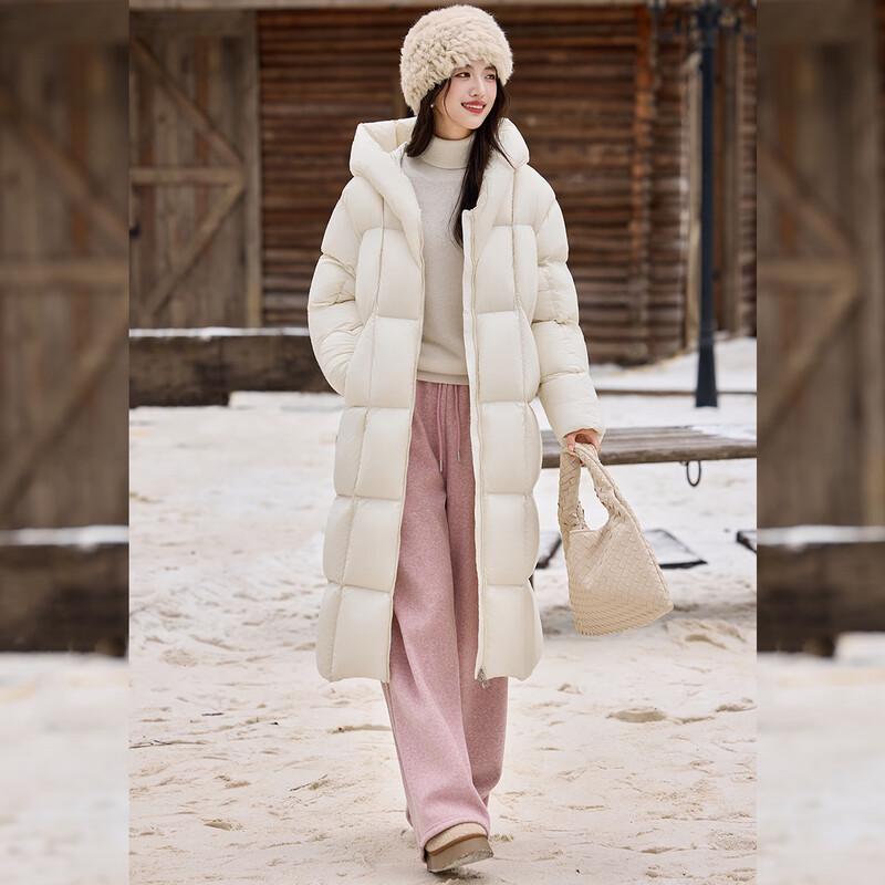 Bailuyu Women's Heavyweight 90% Duck Down Hooded Long Puffer Coat