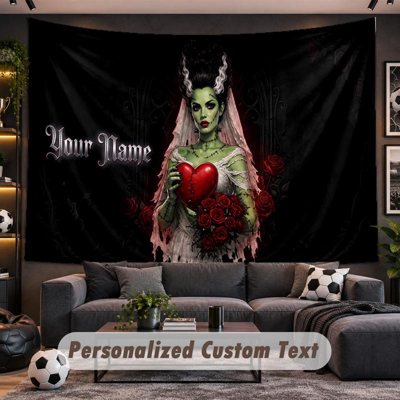 Bride of Frankenstein Personalized Tapestry Support Custom Name, Wall Art Home Decoration