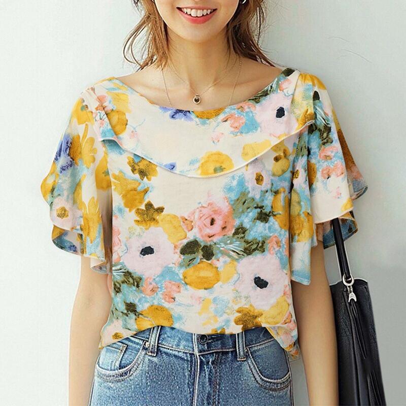 ZANZEA Women Loose Casual Summer Short Sleeve Floral Print Blouse