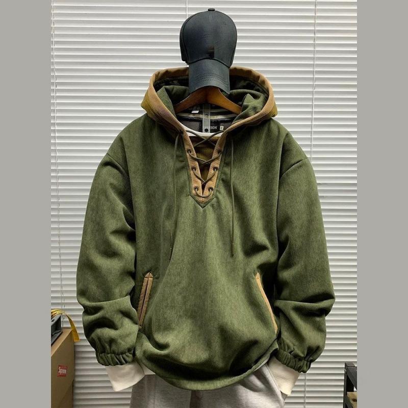 Весенне-осенняя модная однотонная американская ретро теплая толстовка мужская свободная спортивная большого размера пальто L-4XL L зелёный