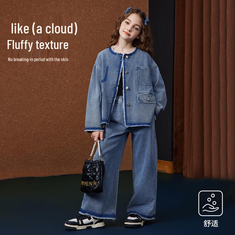 ASK JUNIOR Девочки Комплект: Мягкая джинсовая куртка и прямые брюки на осень 130