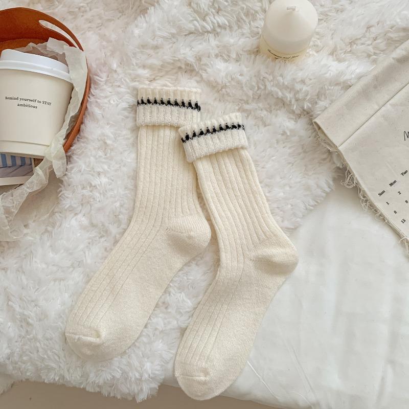 

Белые носки, женские кашемировые носки до середины икры, осенне-зимние утолщенные теплые длинные носки, теплые флисовые носки 1 pair белый/чёрный