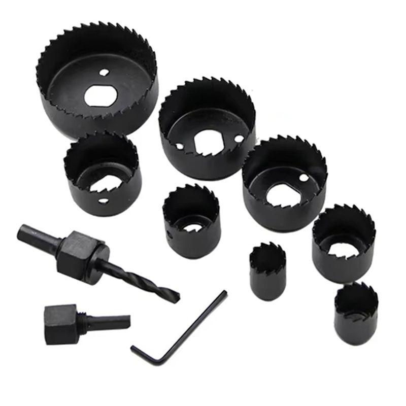ABUL-11Pcs Hole Saw Kit Carbon Steel Metal Circle Power Drill Hole Cutter For Wood PVC And Plastic