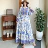 South East Asia People Cotton Floral Long Dress Bohemian Long Sleeve Loose Dress Fat Girl Plus Size Maternity Skirt