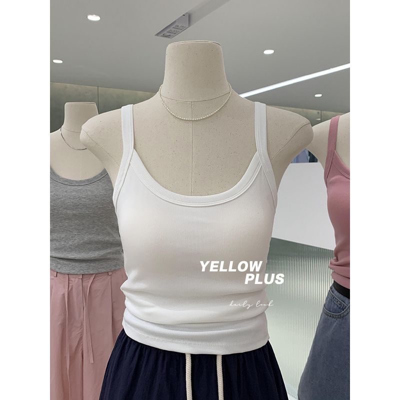 

ZDM Plus Size 150.05kg-Piece Chest Pad Camisole Women s Pure Color Silm Sleeveless Base Ride Short Tops White M Recommended Within 40kg-52.5kg